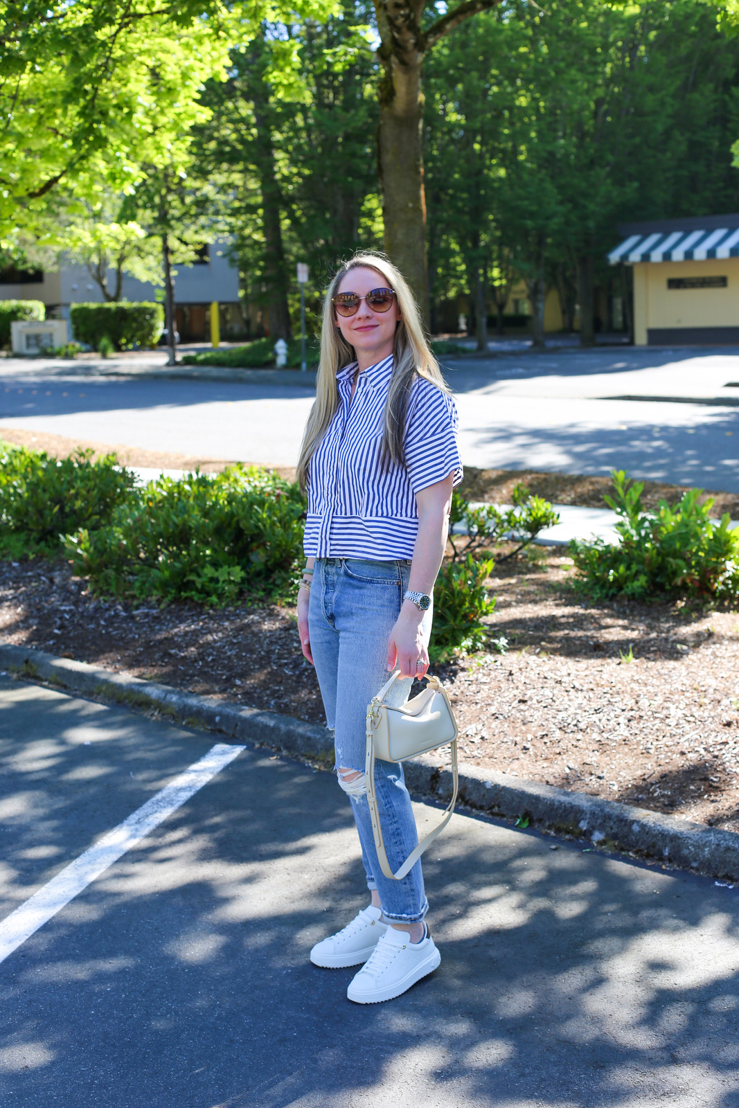 Casual Stripes and Distressed Jeans with Horse Bag — Horse Girl Outfits