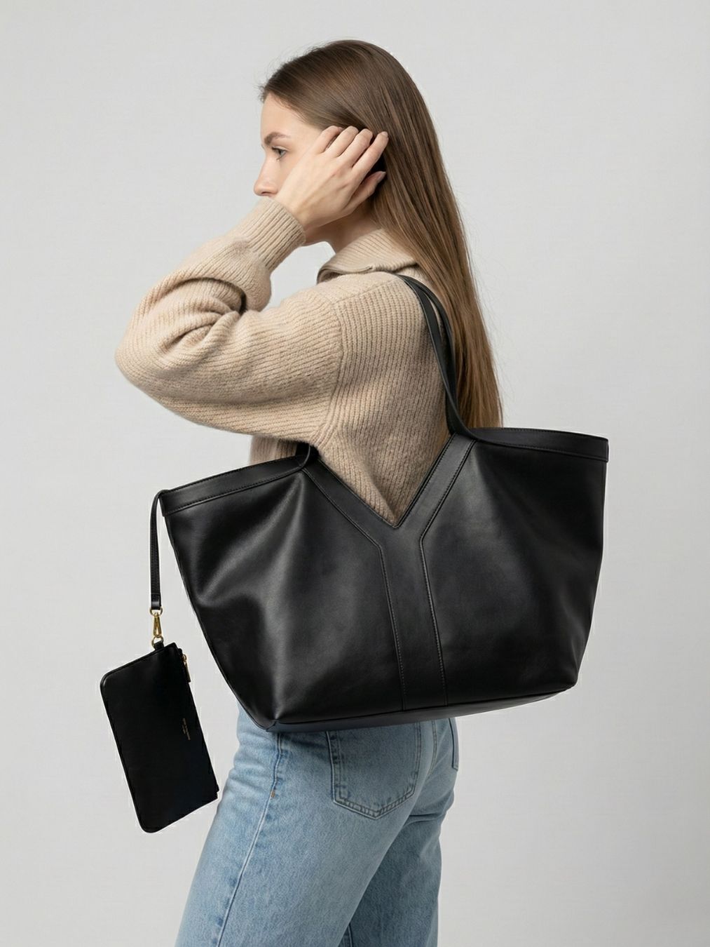 Oversized Black Tote with Attached Clutch Oversized Black Tote with Attached Clutch — Work Bags for Women