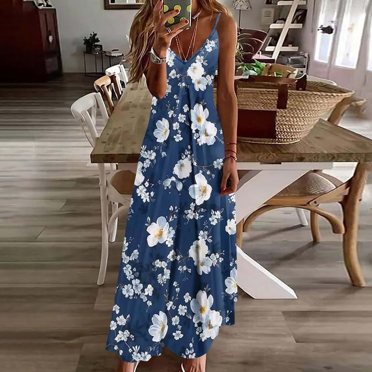 Dark Blue Floral Maxi Dress for Beach Vacation Cruises — Cruise Dresses