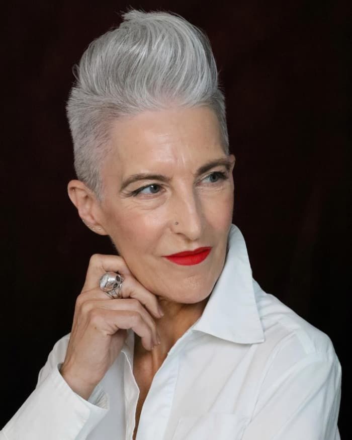 Silver Undercut with Dramatic Volume Silver Undercut with Dramatic Volume — Haircuts for Women Over 60