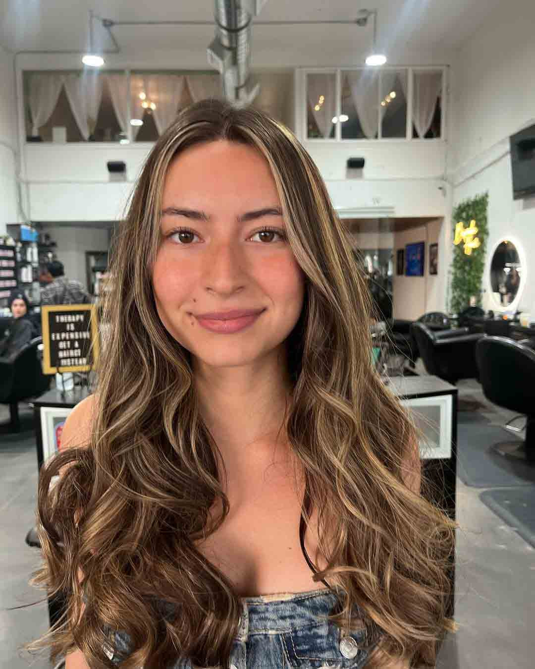 Long Layers Mid-Back Dark Brown With Caramel Balayage Long Layers Mid-Back Dark Brown With Caramel Balayage