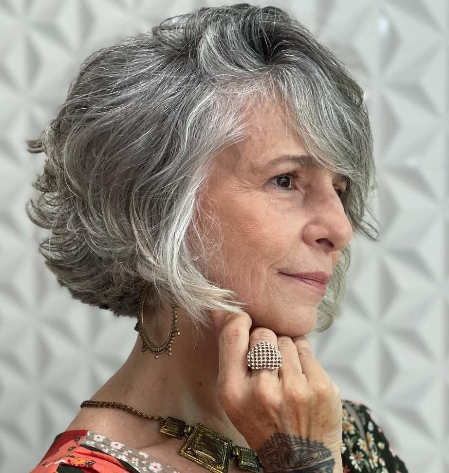 Wavy Silver Grey Bob With Textured Waves Wavy Silver Grey Bob With Textured Waves — Bob for Women Over 60