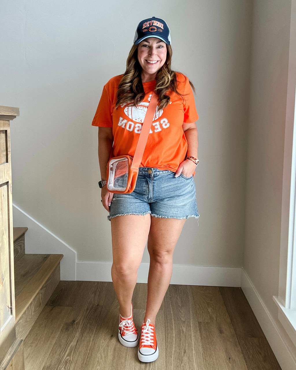 Graphic Statement: Football Tee and Distressed Shorts Graphic Statement: Football Tee and Distressed Shorts — Soccer Game Outfits