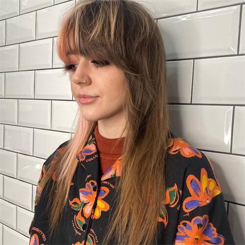 Dark Brown Wolf Cut With Pink Highlights — Wolf Cut for Straight Hair