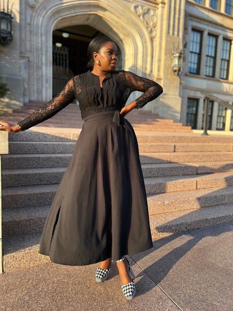 Lace Top and Slit Midi Skirt for Special Occasions — Black Outfits