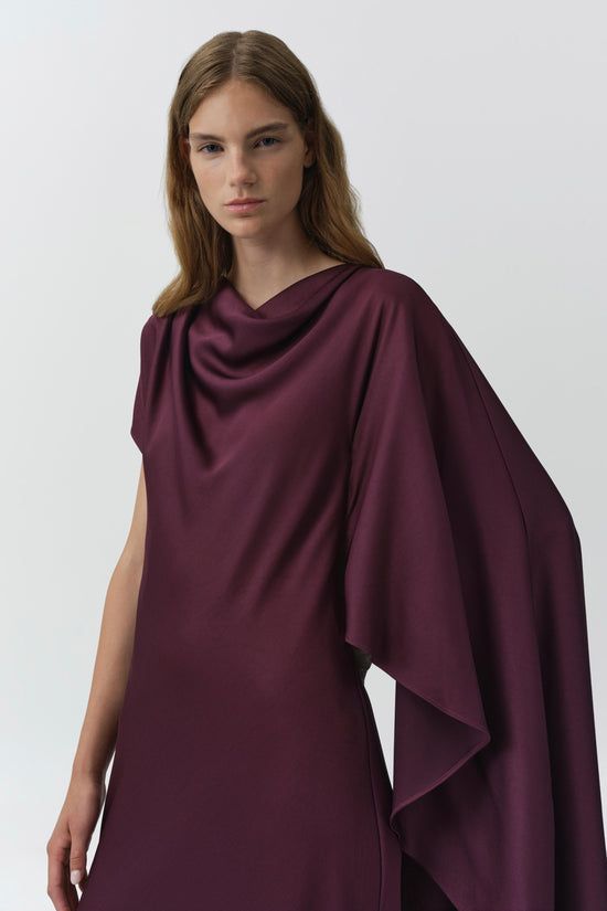 Deep Purple Silk Dress with Asymmetrical Drape Deep Purple Silk Dress with Asymmetrical Drape — Silk Dresses