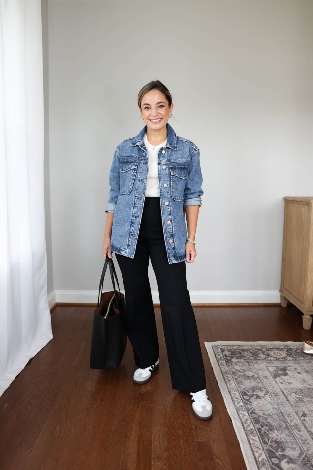 Denim-Forward Casual: Oversized Jacket with Wide-Leg Pants Denim-Forward Casual: Oversized Jacket with Wide-Leg Pants — Meet the Teacher Outfits