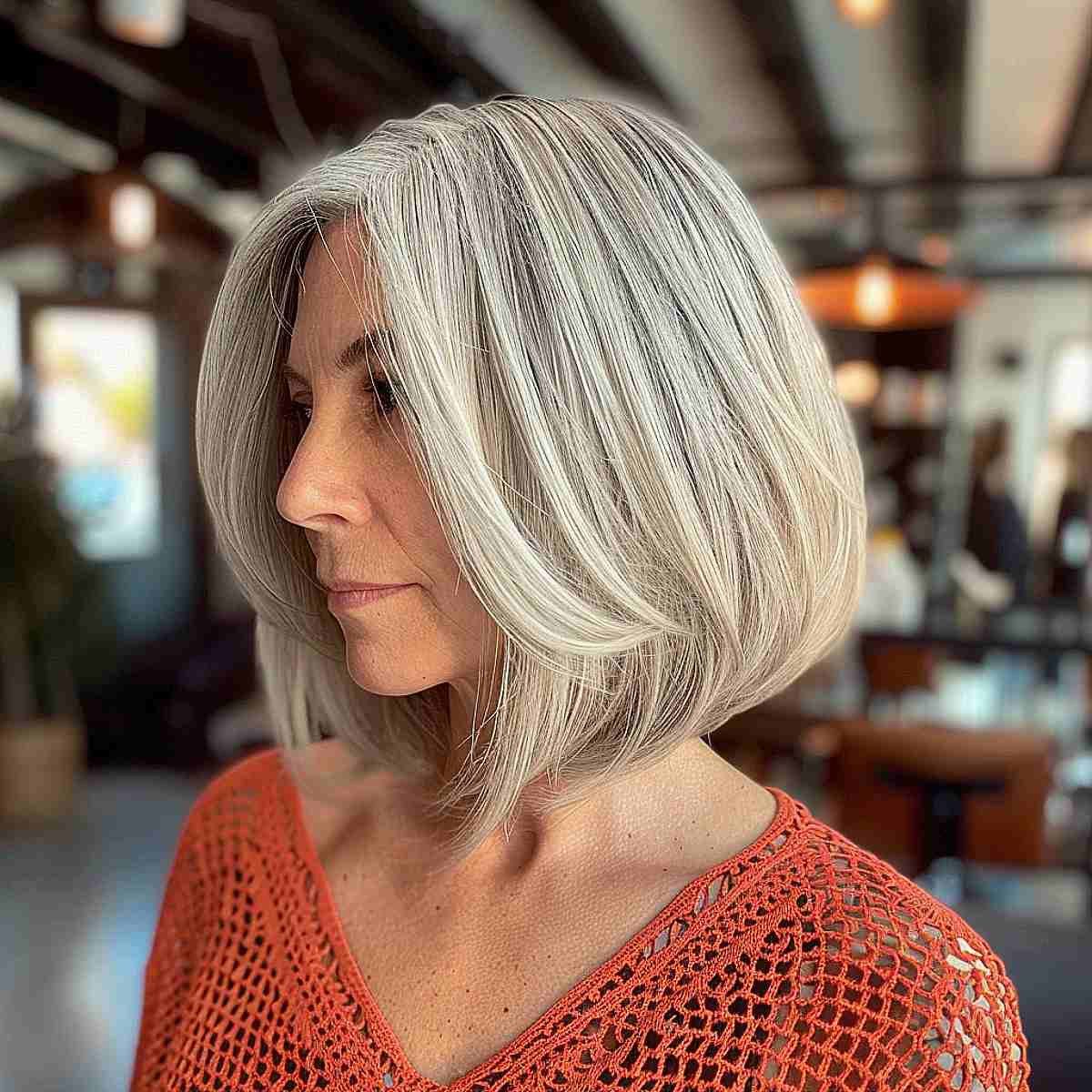 Collarbone Layered Bob With Waves Collarbone Layered Bob With Waves — Salt and Pepper Bob