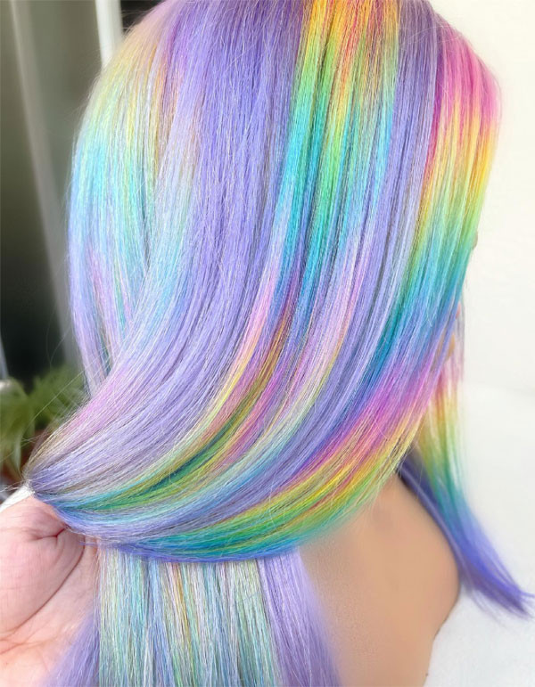 Shoulder Length Straight With Lavender Base — Holographic Hair