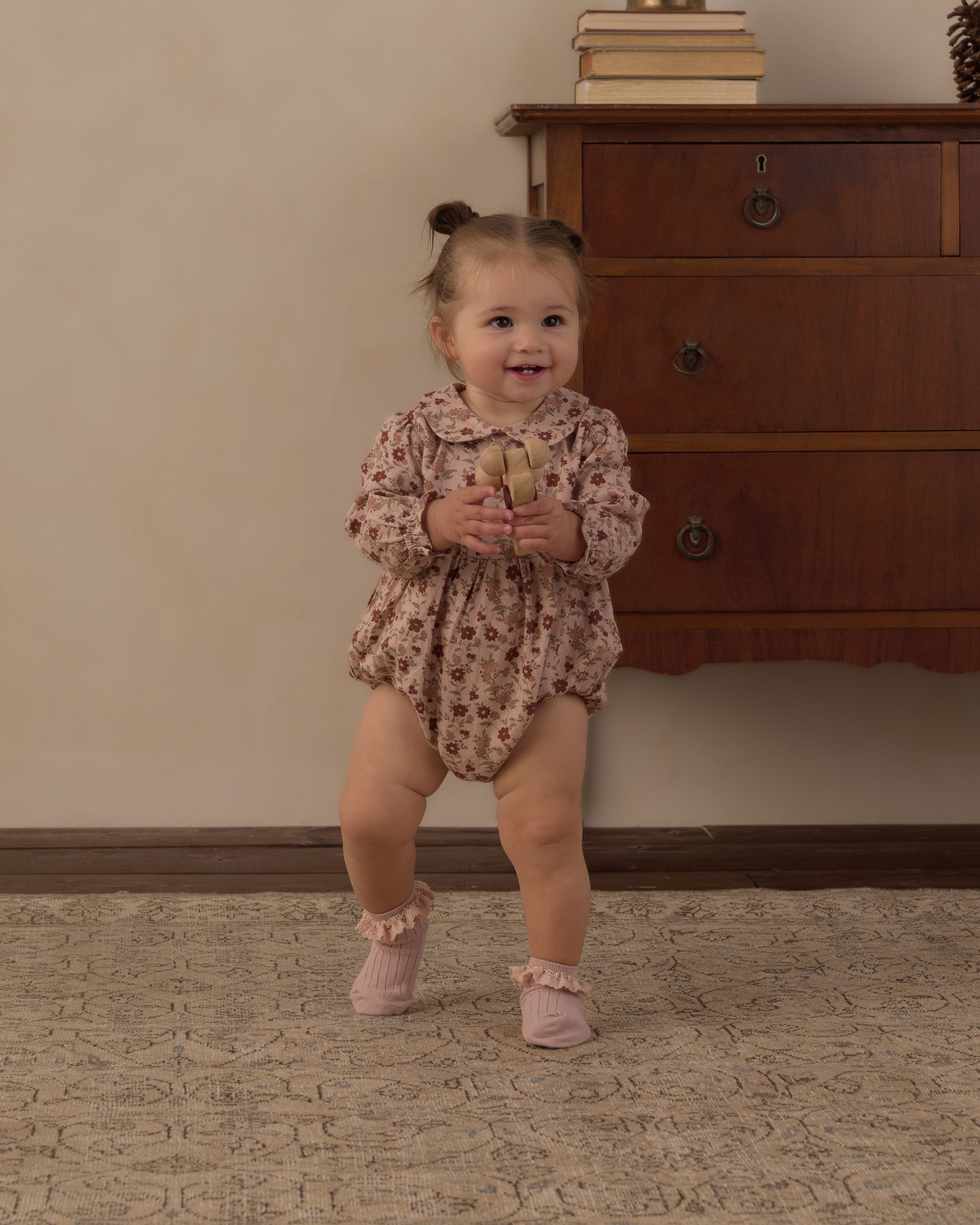 Adorable Floral Romper with Peter Pan Collar and Lace Socks Adorable Floral Romper with Peter Pan Collar and Lace Socks — Baby Outfits