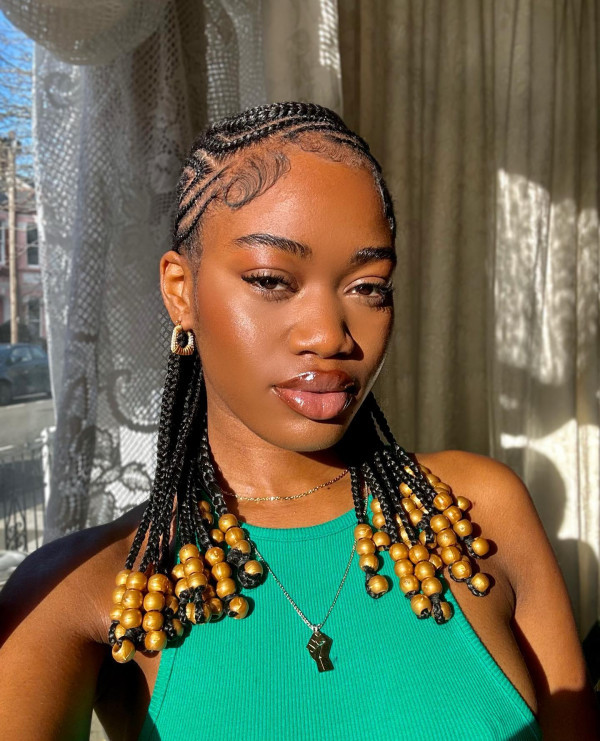Black Base With Blonde Highlights Visual Idea — Fulani Braids with Beads