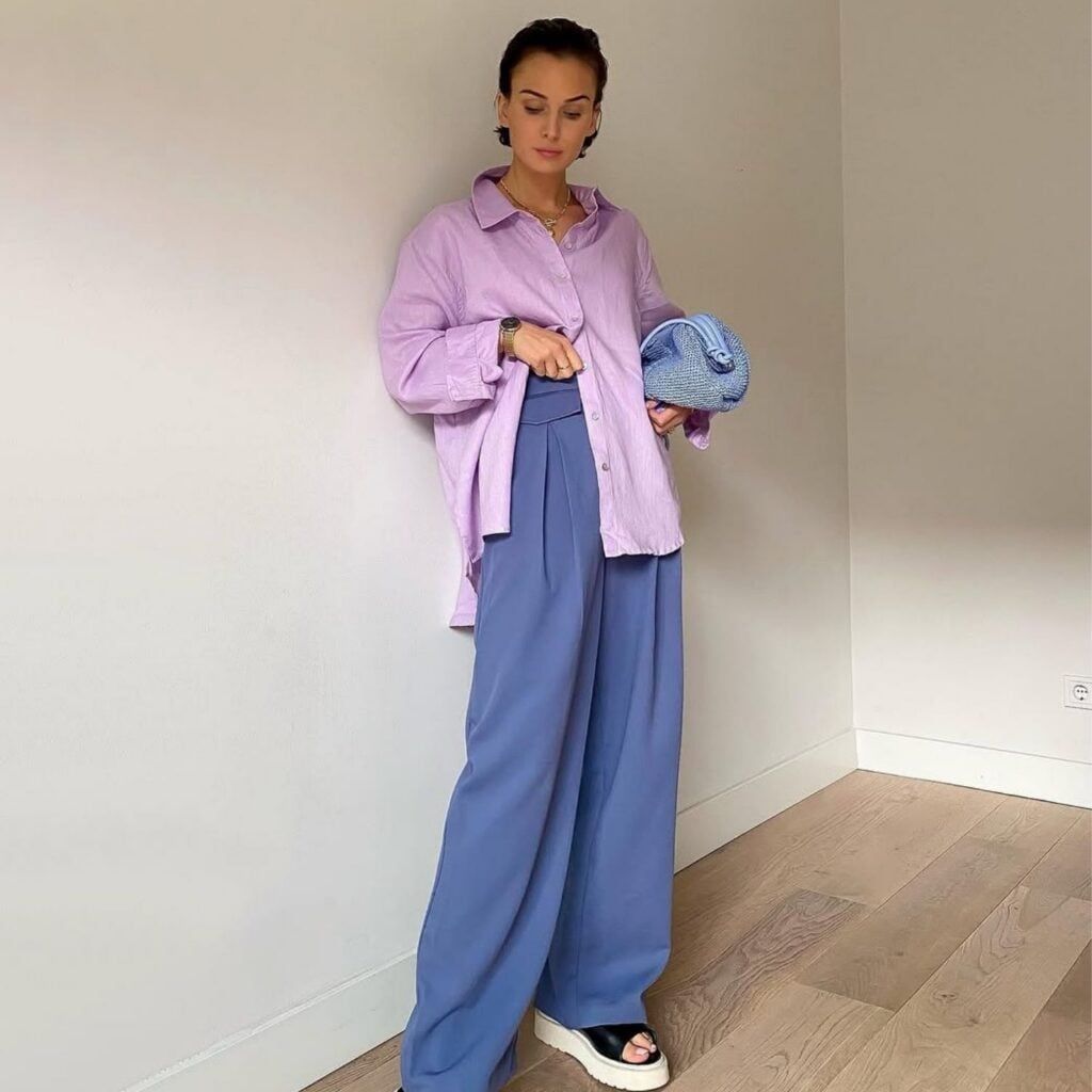 High-Waisted Trousers with an Open Oversized Shirt — Outfits for Long Torso