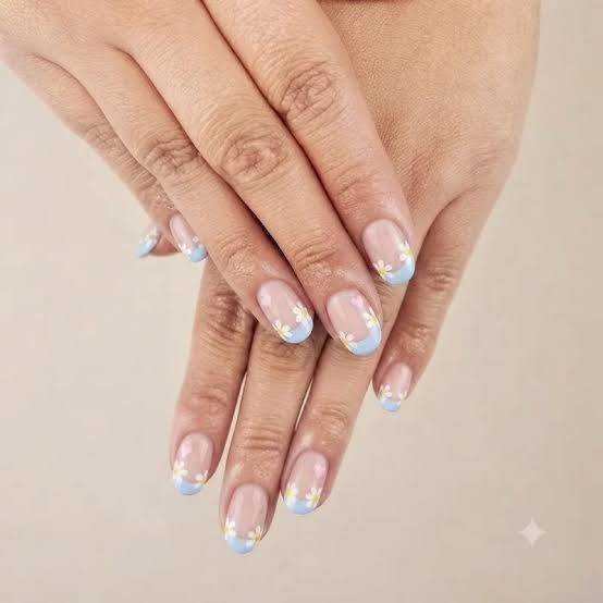 Small Floral Designs On French Tips Visual Idea — Nails for Little Girls