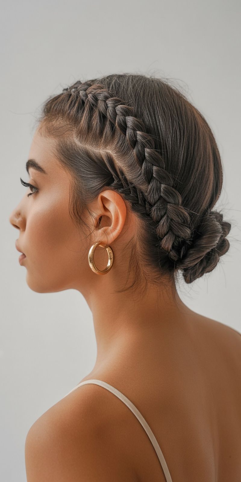 Dark Brown Dutch Braid Bun — Braided Low Bun