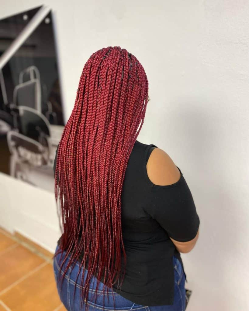 No Bangs Uniform Burgundy Straight Box Braids — Burgundy Braids