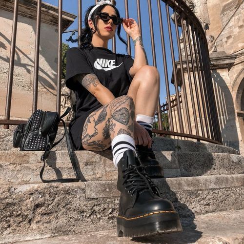 Casual Edge: Black Jadon Boots with Shorts and Studded Backpack Casual Edge: Black Jadon Boots with Shorts and Studded Backpack — Jadon Boots Outfits