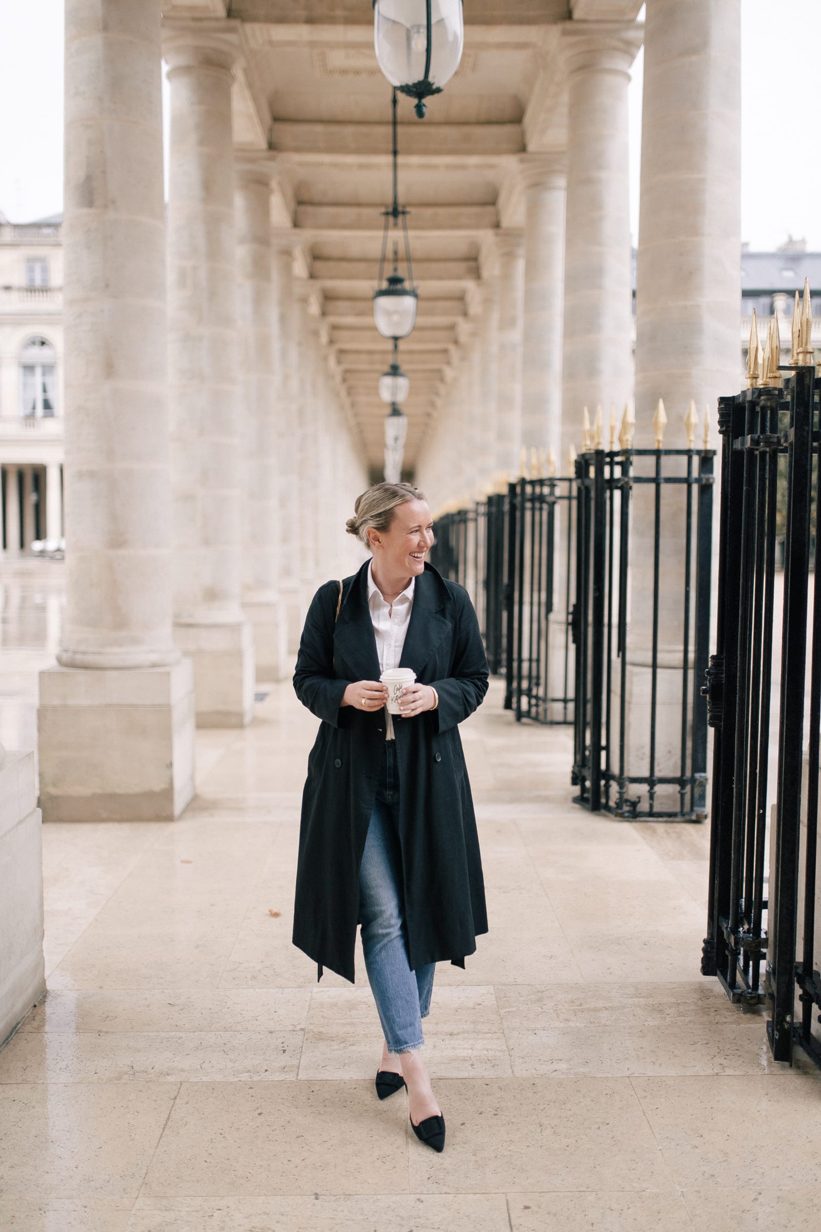 Black Trench Coat with White Shirt and Blue Jeans — Trench Coats