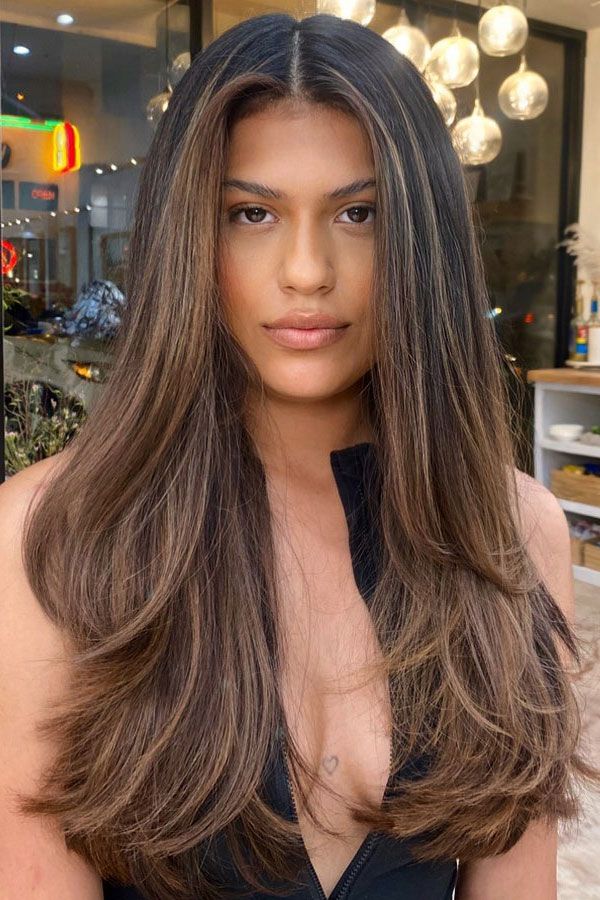 Brunette Blowout with Face-Framing Layers — Hairstyles for Long Faces