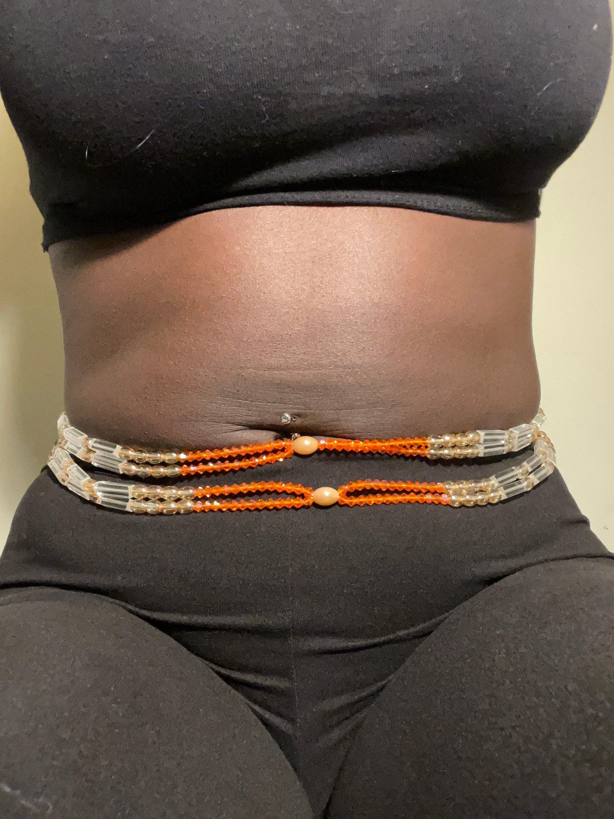 Double Strand Orange Waist Beads with Black Crop Top Double Strand Orange Waist Beads with Black Crop Top