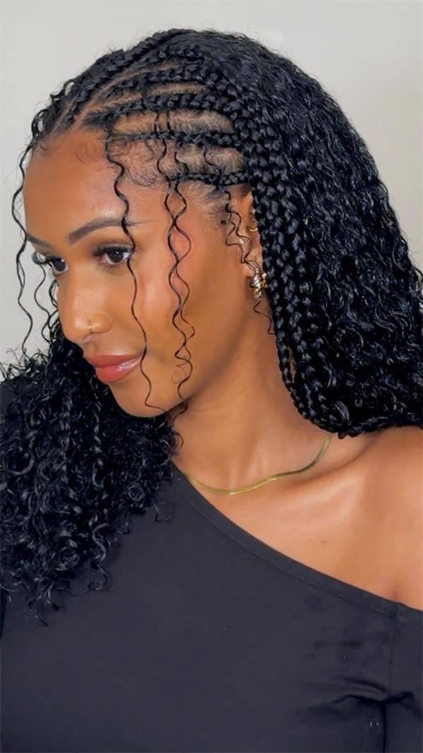 Braided Texture With Curly Accents Braided Texture With Curly Accents — Half Up Half Down for Black Hair