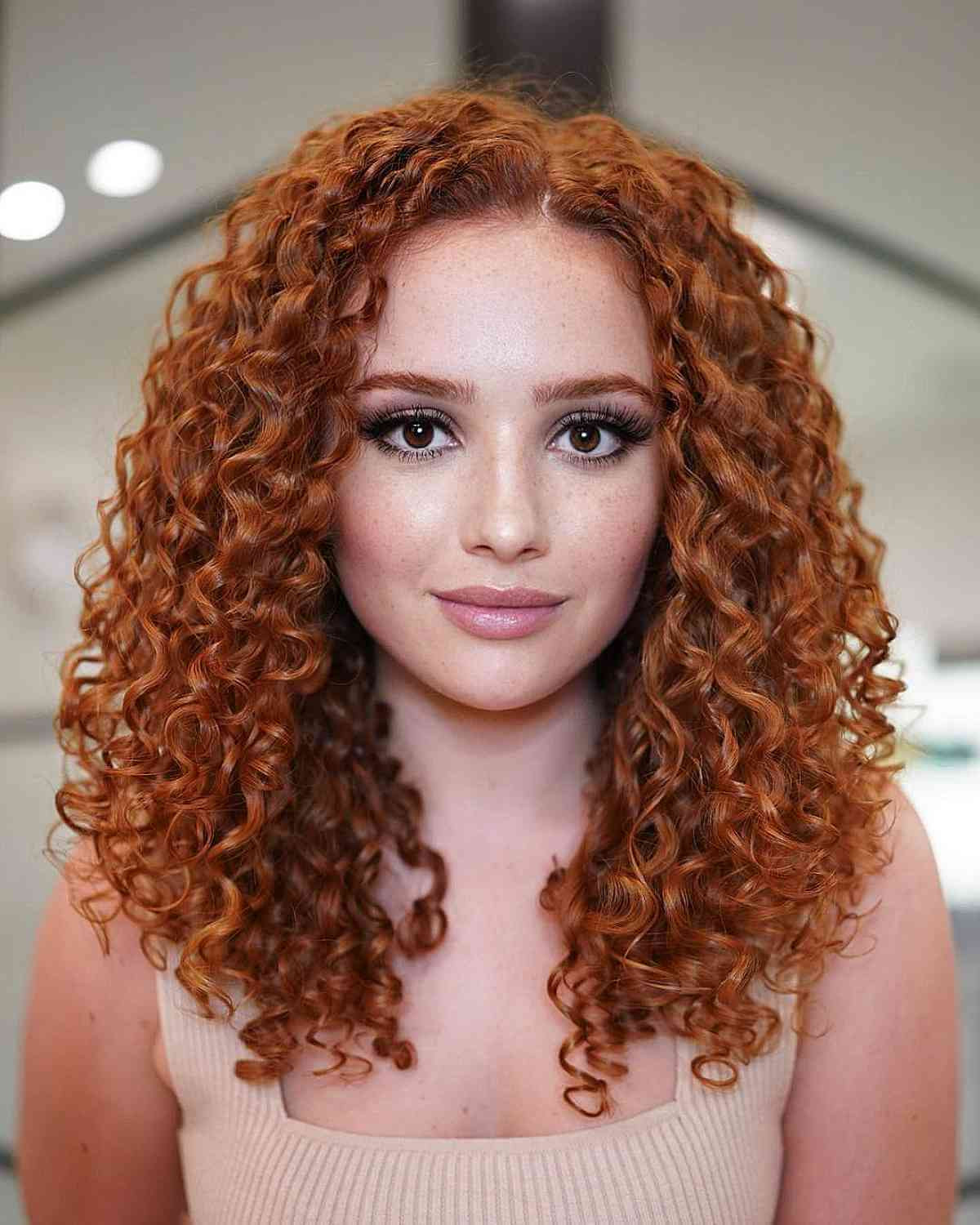 Vibrant Red Collarbone Layers — Red Curly Hair