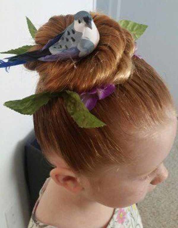 Updo With Bird Figurine — Wacky Hair Day Ideas
