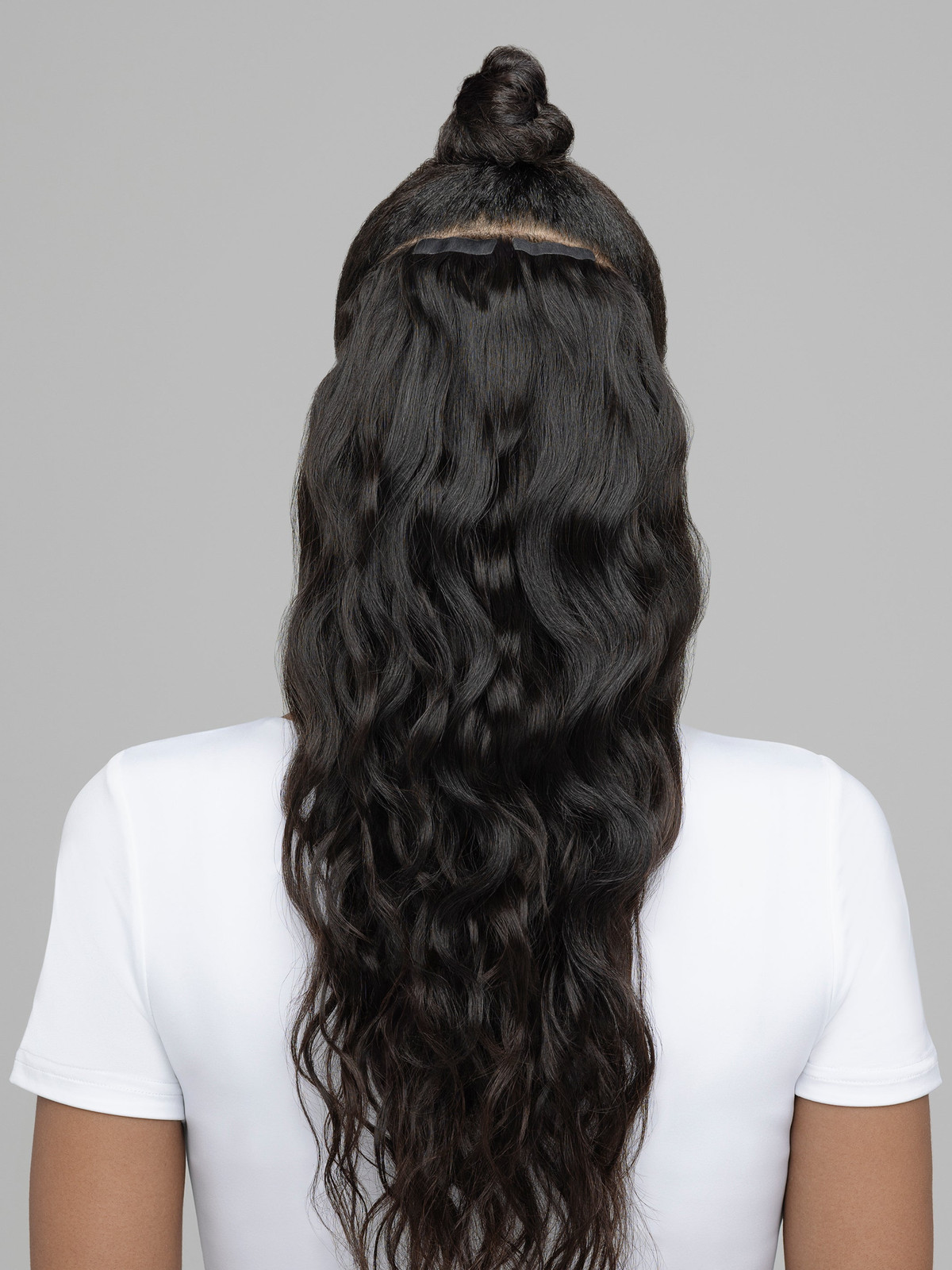 Dark Brown Half-Up with Top Knot — Hairstyles with Extensions