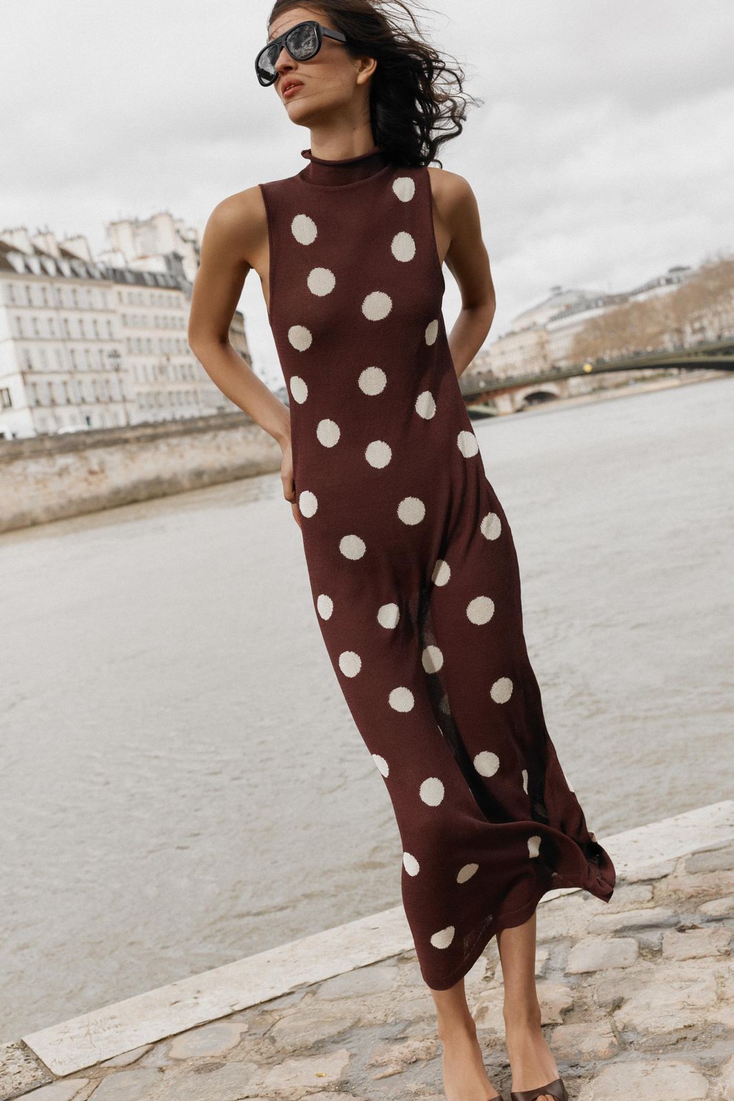 Casual Knit Maxi Dress with Mock Neck and Polka Dots Casual Knit Maxi Dress with Mock Neck and Polka Dots — Polka Dot Dresses