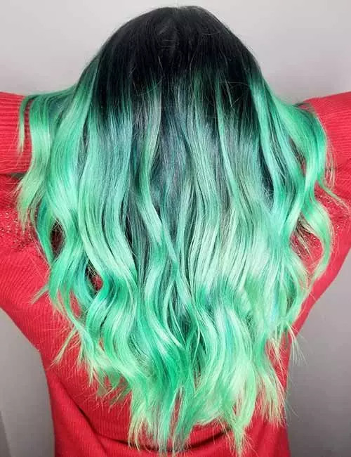Layers Mid-Back Bright Green Ombre — Dark Green Hair