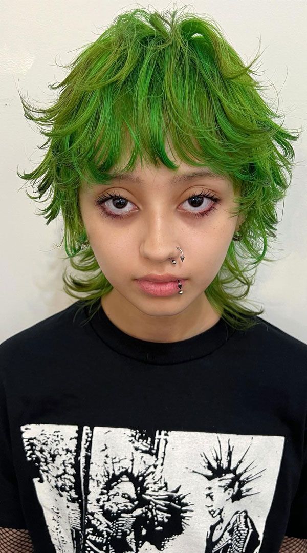 Electric Green Mullet Shag — Short Shag