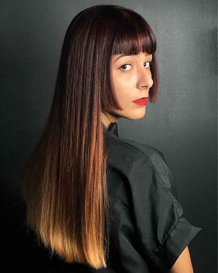 Dark Brown Hime Cut With Blonde Ombre Dark Brown Hime Cut With Blonde Ombre
