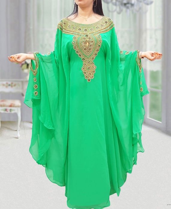 Bright Green Kaftan with Ornate Gold Embroidery Bright Green Kaftan with Ornate Gold Embroidery — Morocco Outfits