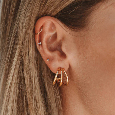 Earlobe Artistry: Triple Stacked Hoops — Gold Hoops Outfits
