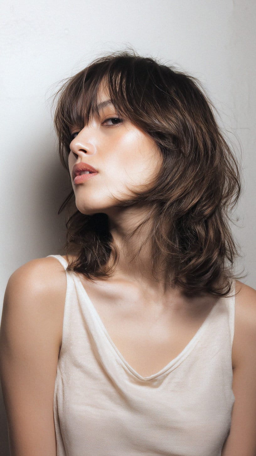 Dark Brown Butterfly With Lighter Highlights — Butterfly Haircut Short Hair