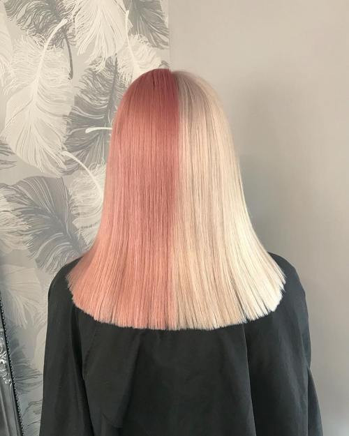 Blunt Bob Pink and Pale Blonde Blunt Bob Pink and Pale Blonde — Split Dye Hair