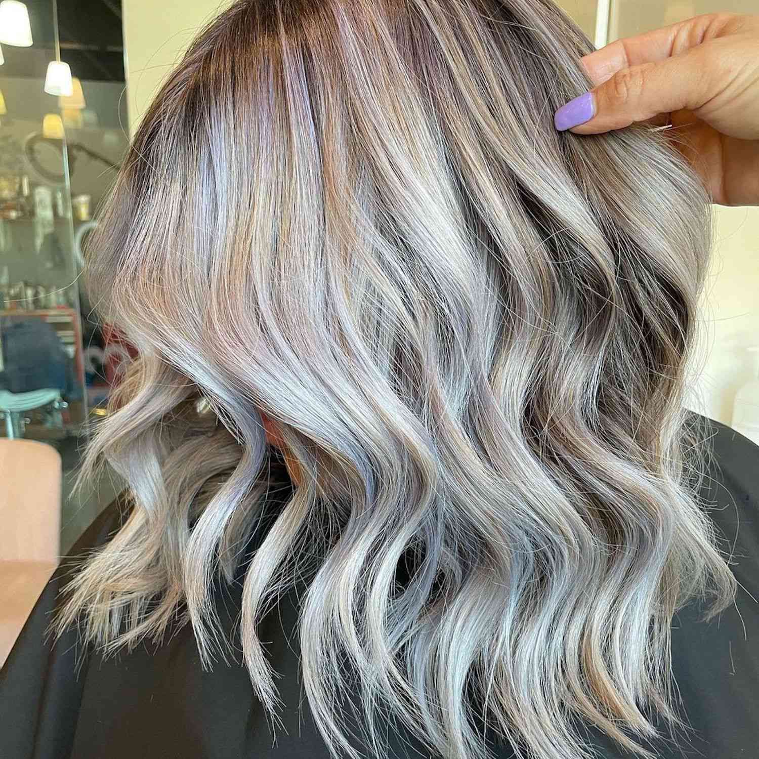 Collarbone Angled Lob With Icy Balayage Collarbone Angled Lob With Icy Balayage — Balayage Over 40