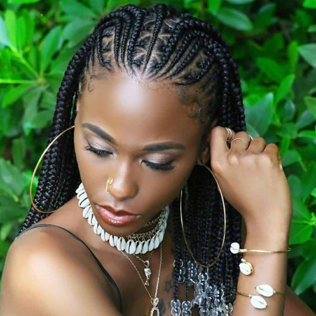Thick Black Braids with Cornrow Detail Thick Black Braids with Cornrow Detail — Tribal Braids