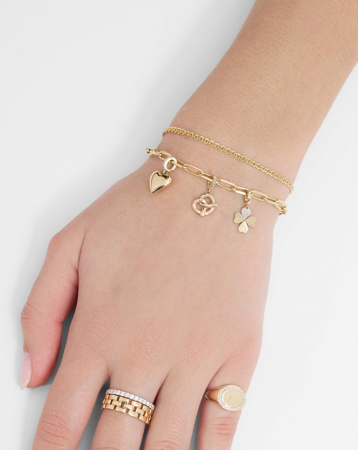 Paperclip Chain Bracelet with Heart and Pretzel Charms Paperclip Chain Bracelet with Heart and Pretzel Charms — Charm Bracelets