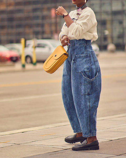 Acid Wash Baggy Cargo Jeans with a Graphic Sweatshirt — Baggy Jeans Outfits