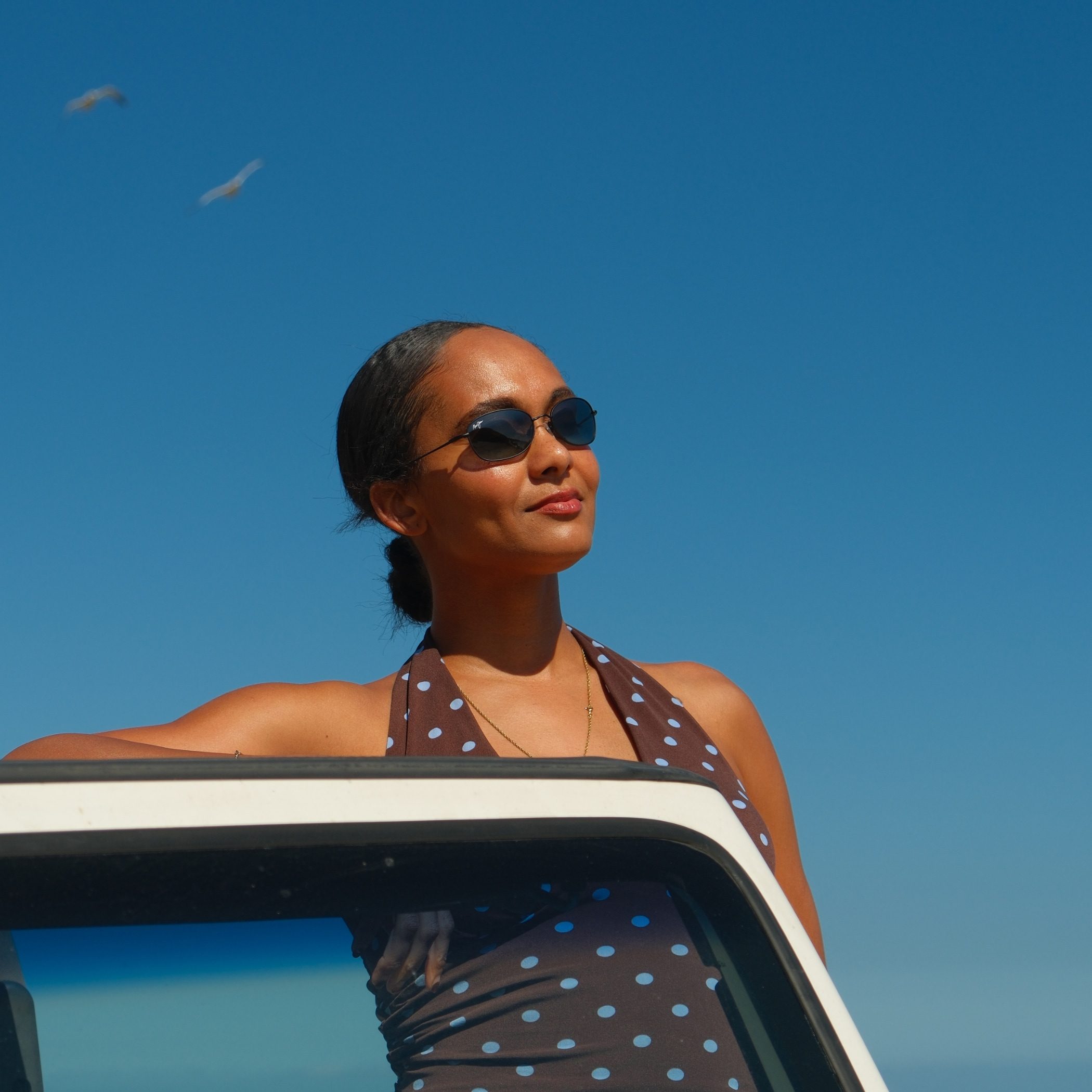 Halter Neck Dress Outfit Idea — Sunglasses