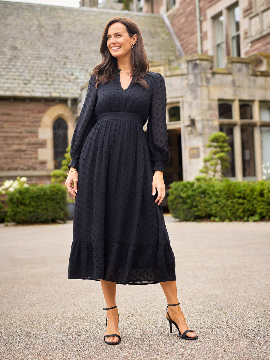 Black Georgette Midi Dress with Empire Waist — Dresses for Big Bust