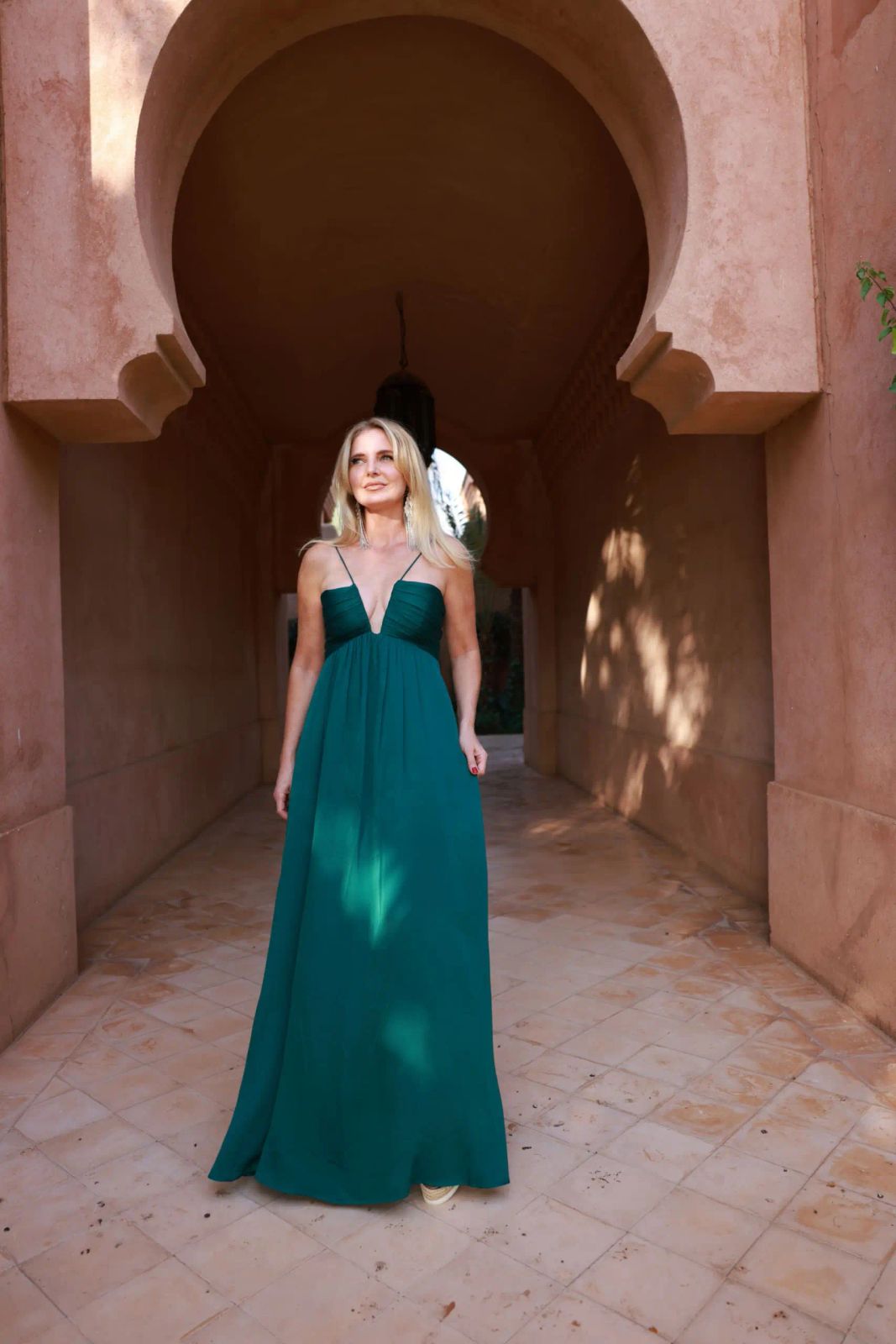 Emerald Green Maxi Dress with Deep V-Neckline — Party Dresses