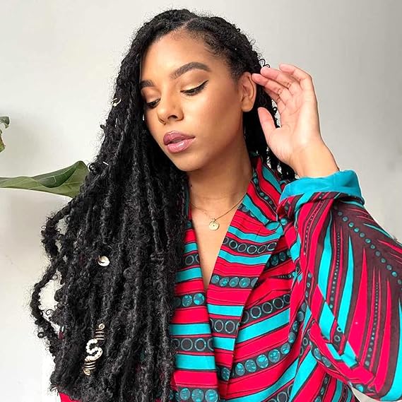 Thick Black Butterfly Locs With Pulled-Up Strands