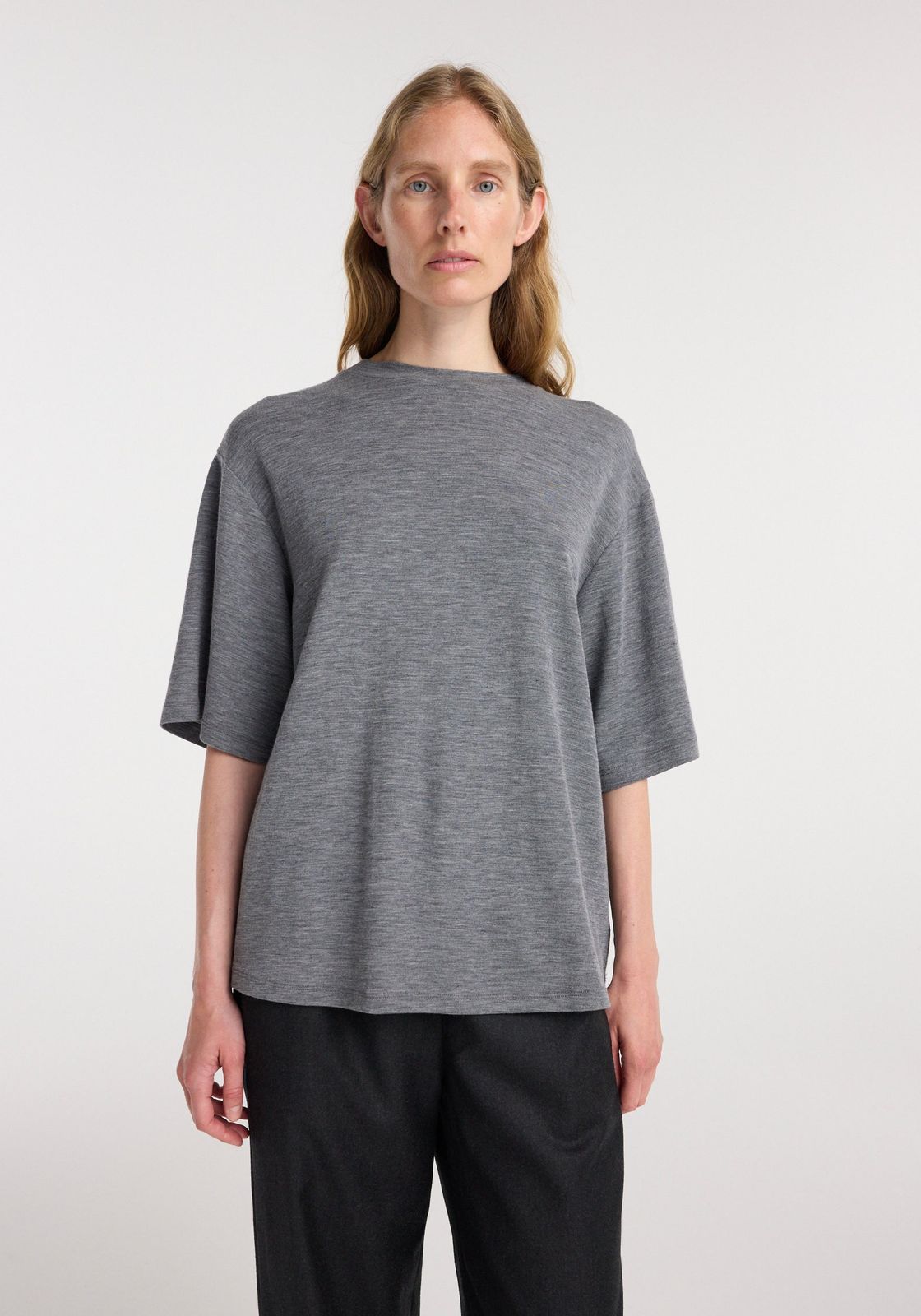 Grey Oversized Merino Wool T-Shirt — The Silhouette Is Loose And Boxy — Oversized Shirts