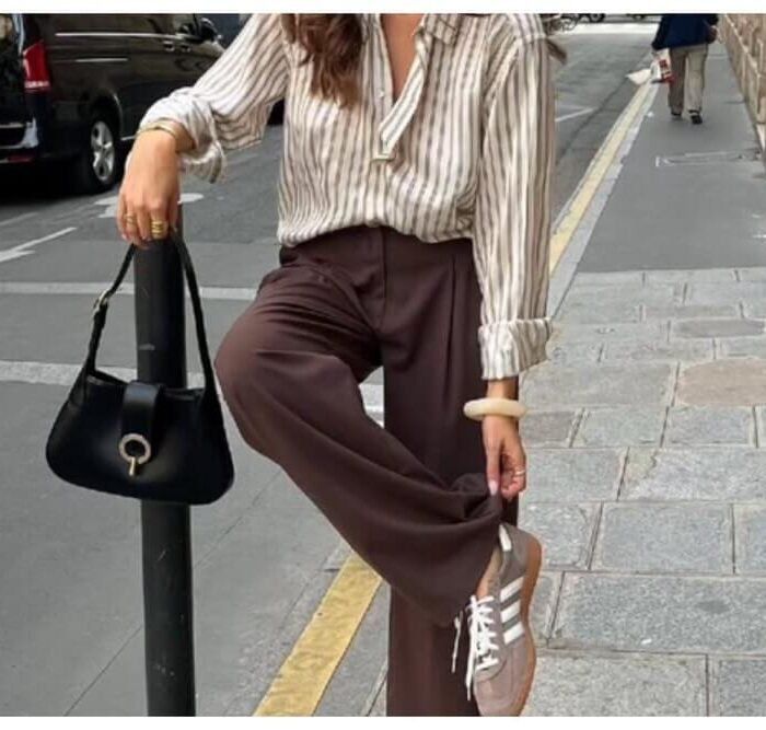 Smart Casual: Grey Adidas Handball Spezial with Silk Shirt and Trousers Smart Casual: Grey Adidas Handball Spezial with Silk Shirt and Trousers — Adidas Spezial Outfits