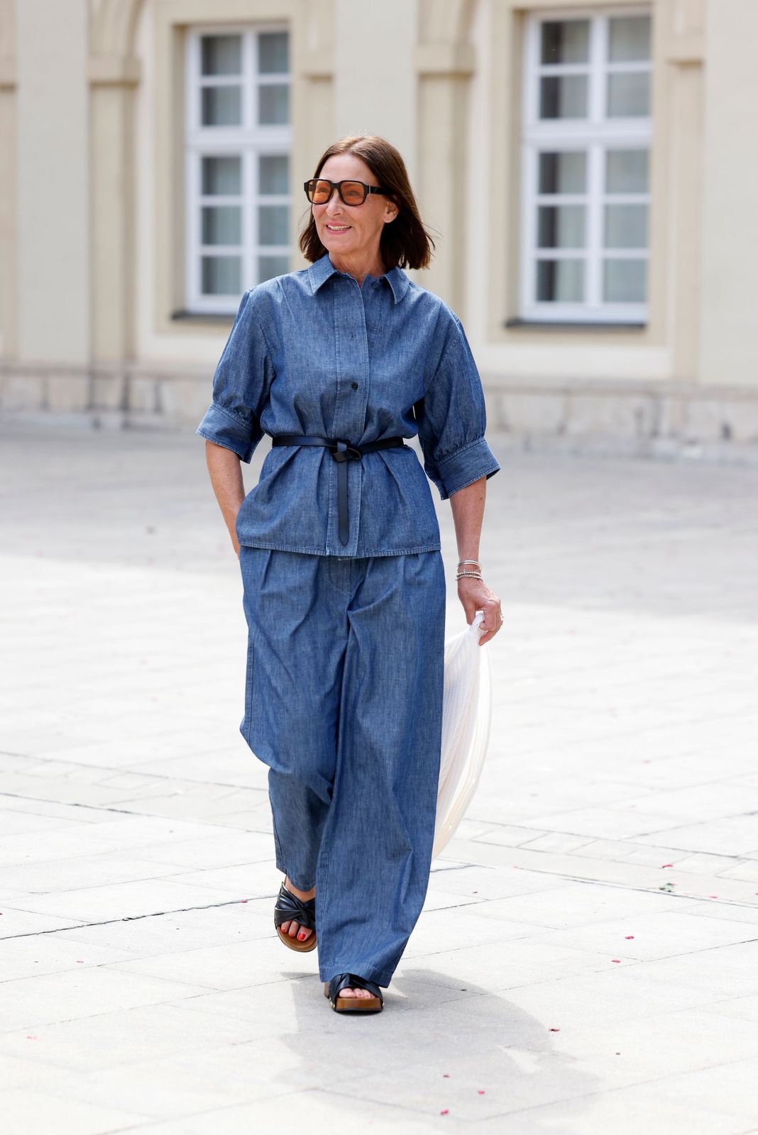 Belted Denim Shirt with Wide-Leg Pants Belted Denim Shirt with Wide-Leg Pants — Denim Shirt Outfits