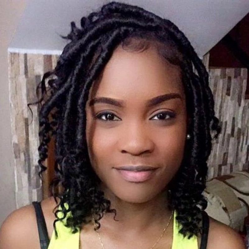 Black Wavy Bob with Curly Ends Black Wavy Bob with Curly Ends — Faux Locs Bob