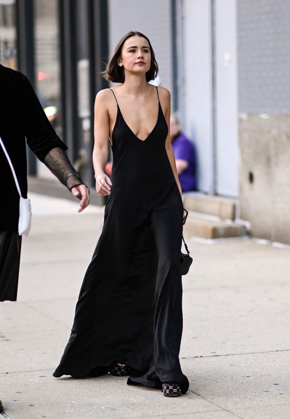 Satin Slip Maxi Dress with Deep V-Neckline — Dark Feminine Outfits