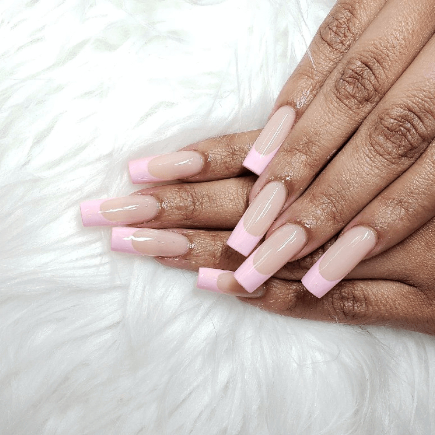 Long Square Pale Pink French Tip Nails Long Square Pale Pink French Tip Nails — Hard Gel Nails