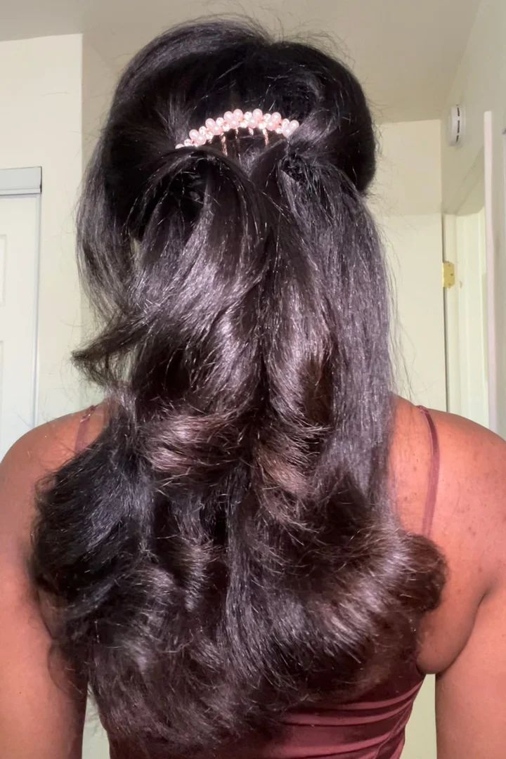 Dark Brown Mid-Back Smooth Layers With Waves — Silk Press with Layers